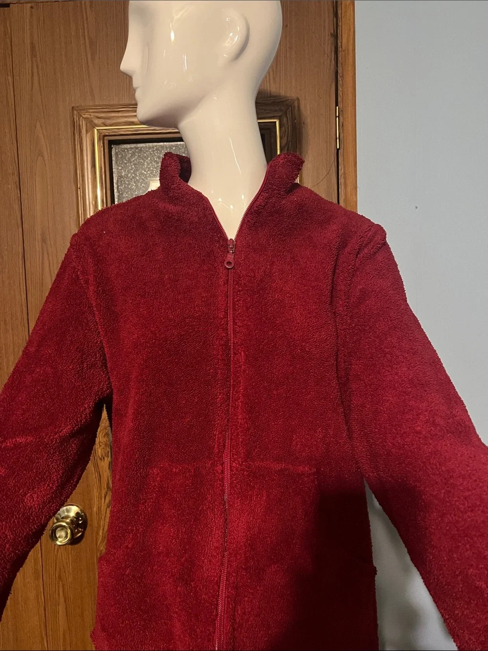 Long Plush Zip-Up Robe in Rich Wine
